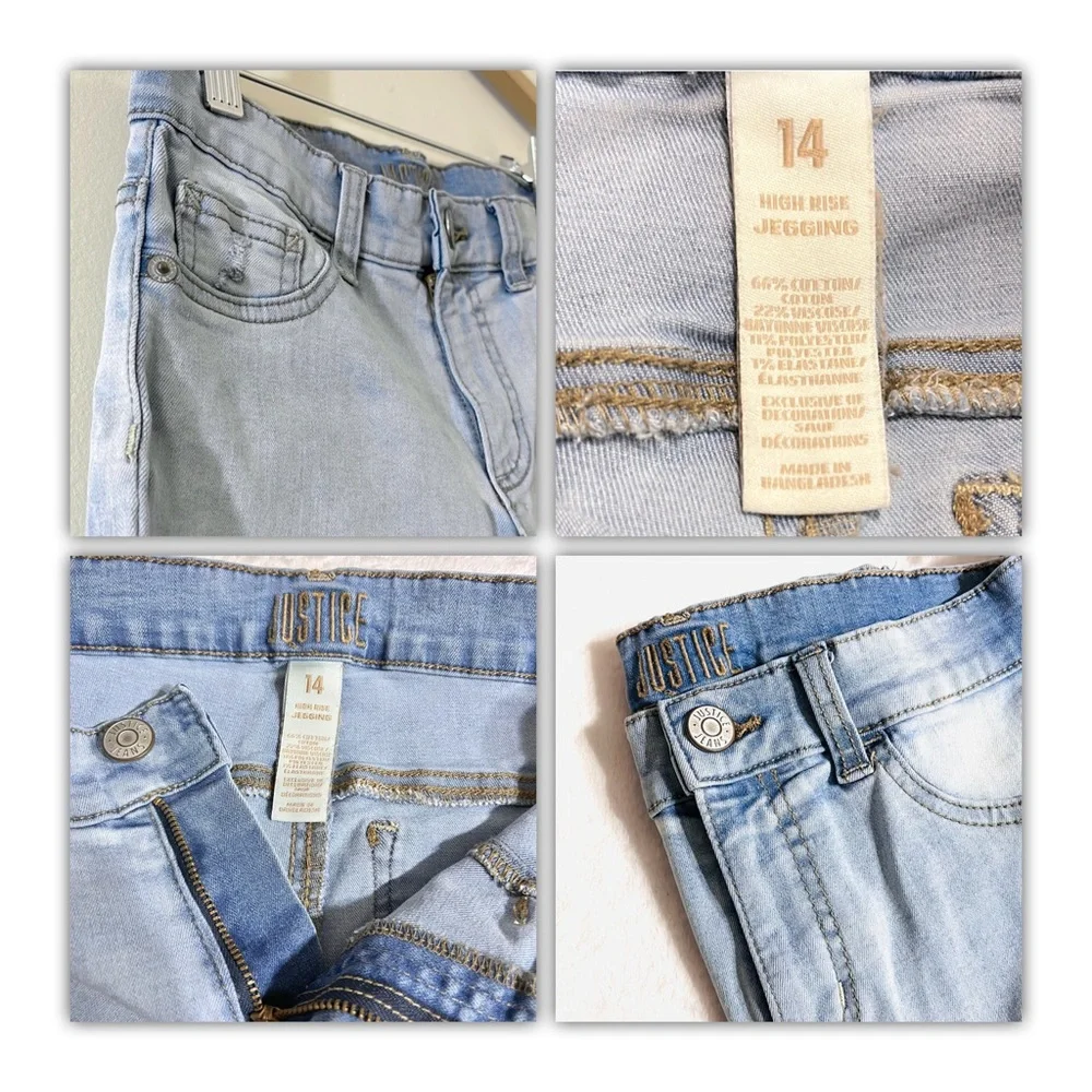 Justice Light Blue Wash High Rise Distressed Skinny Jeans/Jegging  Size 14 Girls